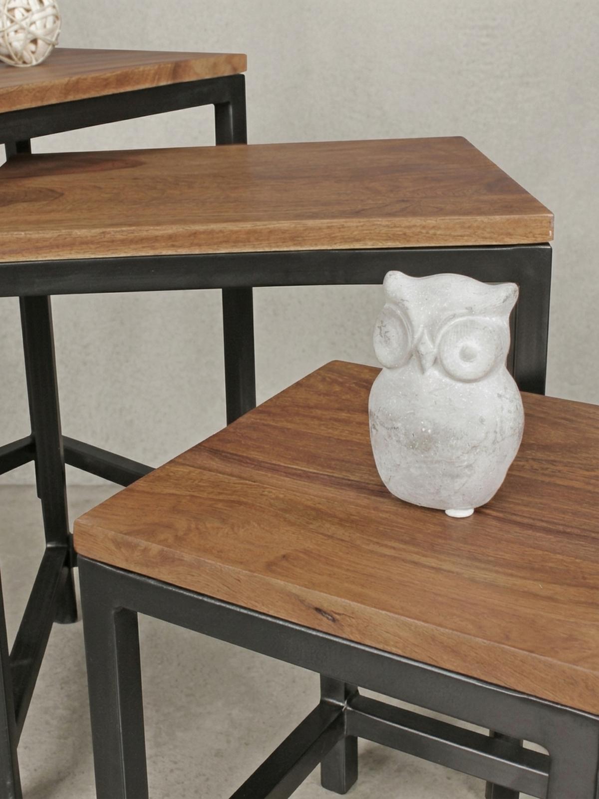 BEISTELLTISCH Set – 3-teilig Massivholz Metallbeine handgefertigt - Schwarz/Braun, Holz/Metall (30/45/45cm) - KADIMA DESIGN
