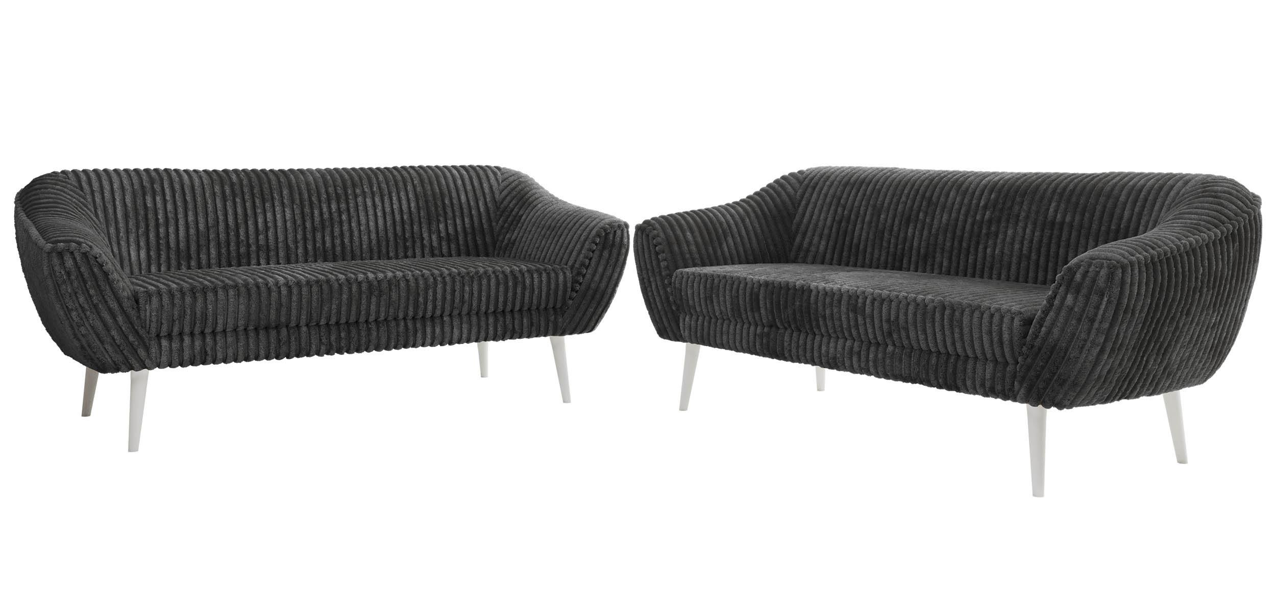 SITZGARNITUR PIRS 3+3 - Grau Cord - Weiße Beine - Weiß/Grau, Holzwerkstoff/Textil (180/75/74cm) - MKS