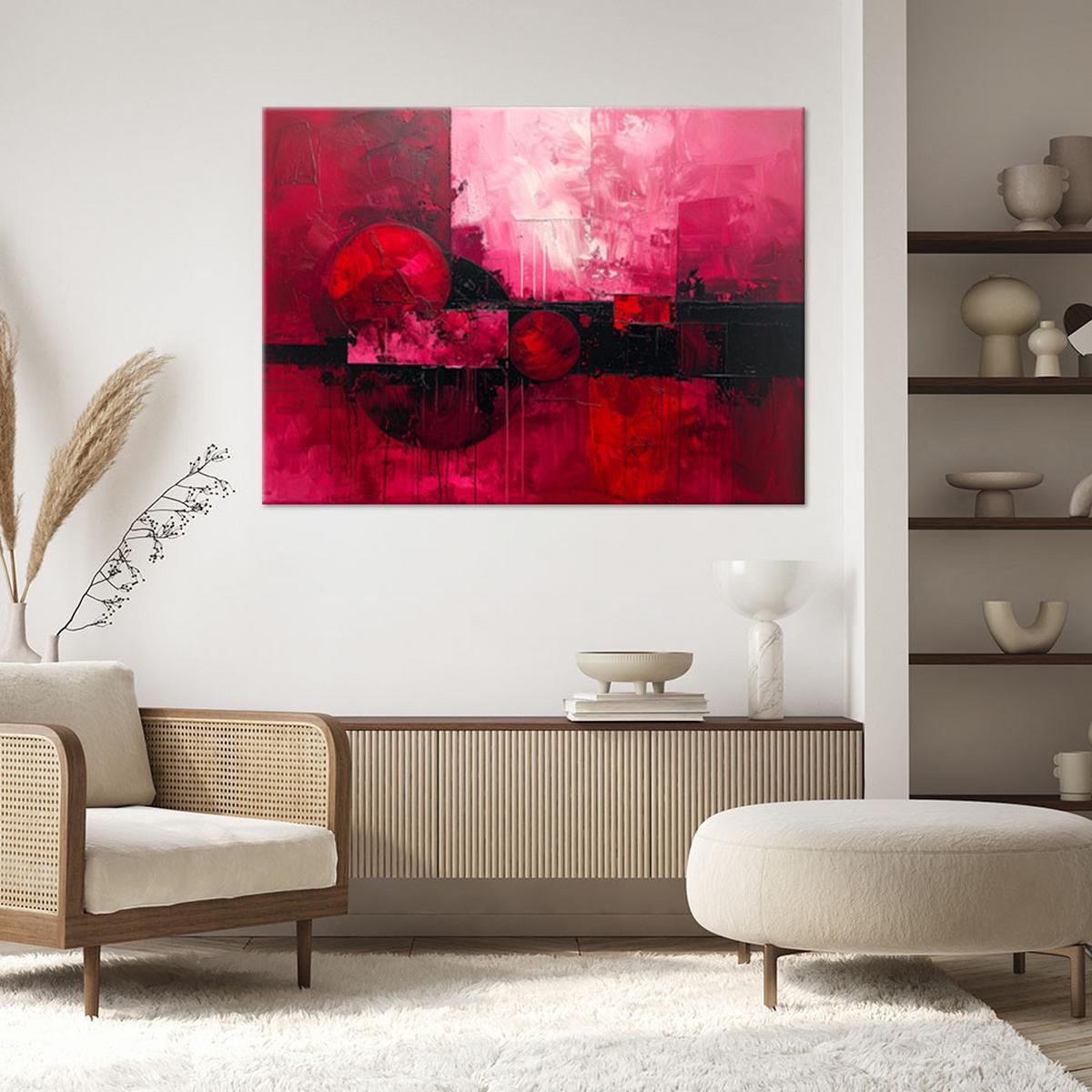 WANDBILD, Karminrote abstrakte Malerei in einer Nachtszene - Rosa, Textil (100/70cm) - Feeby