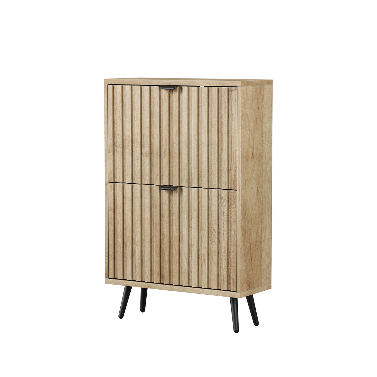 SCHUHESCHRANK Eichenfarben Mid-Century Mit 2 Kippfächern - Eichefarben, Holzwerkstoff (60/95/24cm) - Urban Meuble