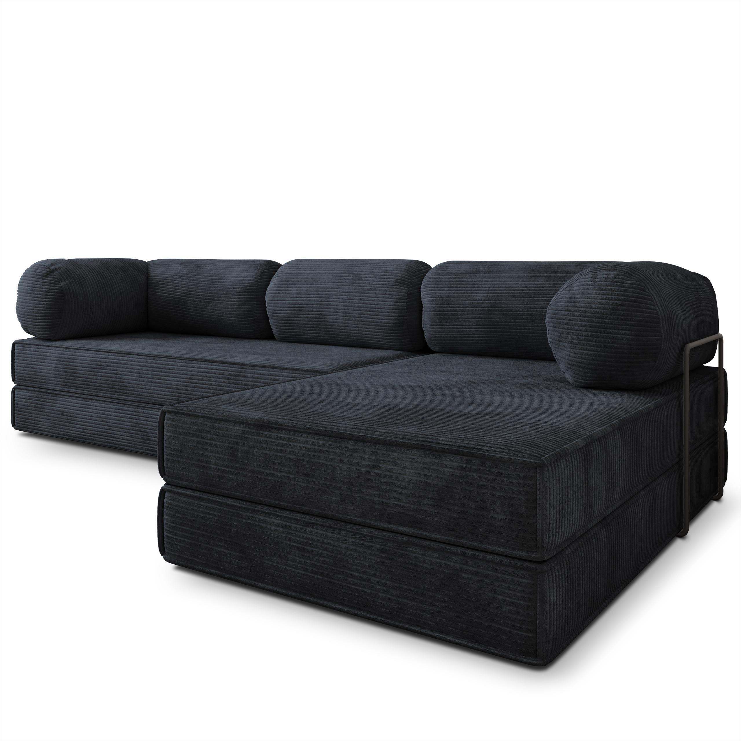 ECKSOFA ETERA modulares Boneless Sofa mit Schlaffunktion Schwarz Kordstoff - Schwarz, Textil (270/160cm) - MASSENO