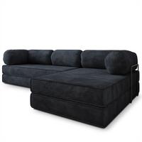 ECKSOFA ETERA modulares Boneless Sofa mit Schlaffunktion Schwarz Kordstoff - Schwarz, Textil (270/160cm) - MASSENO