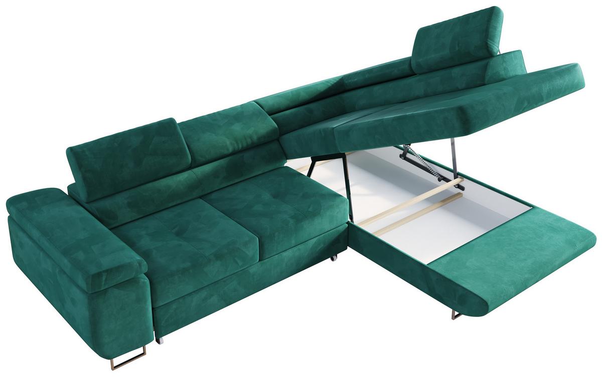 ECKSOFA GUSTAW L Dunkelgrün Velvet Links Seite - Dunkelgrün/Silberfarben, Textil/Metall (205/275cm) - MKS