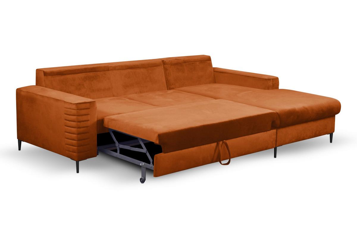 ECKSOFA GRIFO R-S Braun Velours-Stoff mit Schlaffunktion - Braun, Holz (253/165cm) - MASSENO