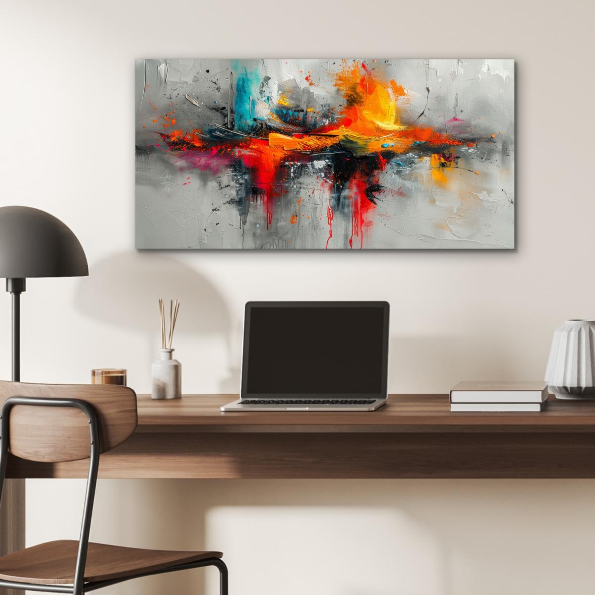 METALLBILD Moderne Kunst - Orange - Grau - Abstrakt 80x40 cm - Hellgrau, Metall (80/40cm) - MuchoWow