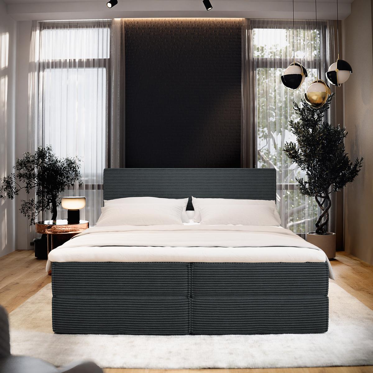 BOXBETT PELLIO 180x200 cm mit Matratze und Topper - Graphitfarben - Graphitfarben, Holz (180/200cm) - MASSENO