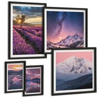 BILDER SET 5er Set - 50x50 cm & 20x30 cm & 40x60 cm Schwarzer Rahmen - Nachtstädte mit Neonlichtern - Schwarz, Kunststoff (40/60cm) - TULUP