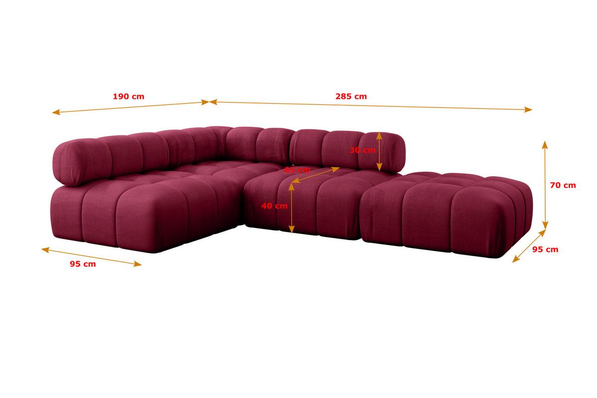 ECKSOFA modulares Sofa Favio-L1 - 285x190x70 cm Bordeauxrot Velours - Bordeaux, Holzwerkstoff/Textil (285/190cm) - ALTDECOR