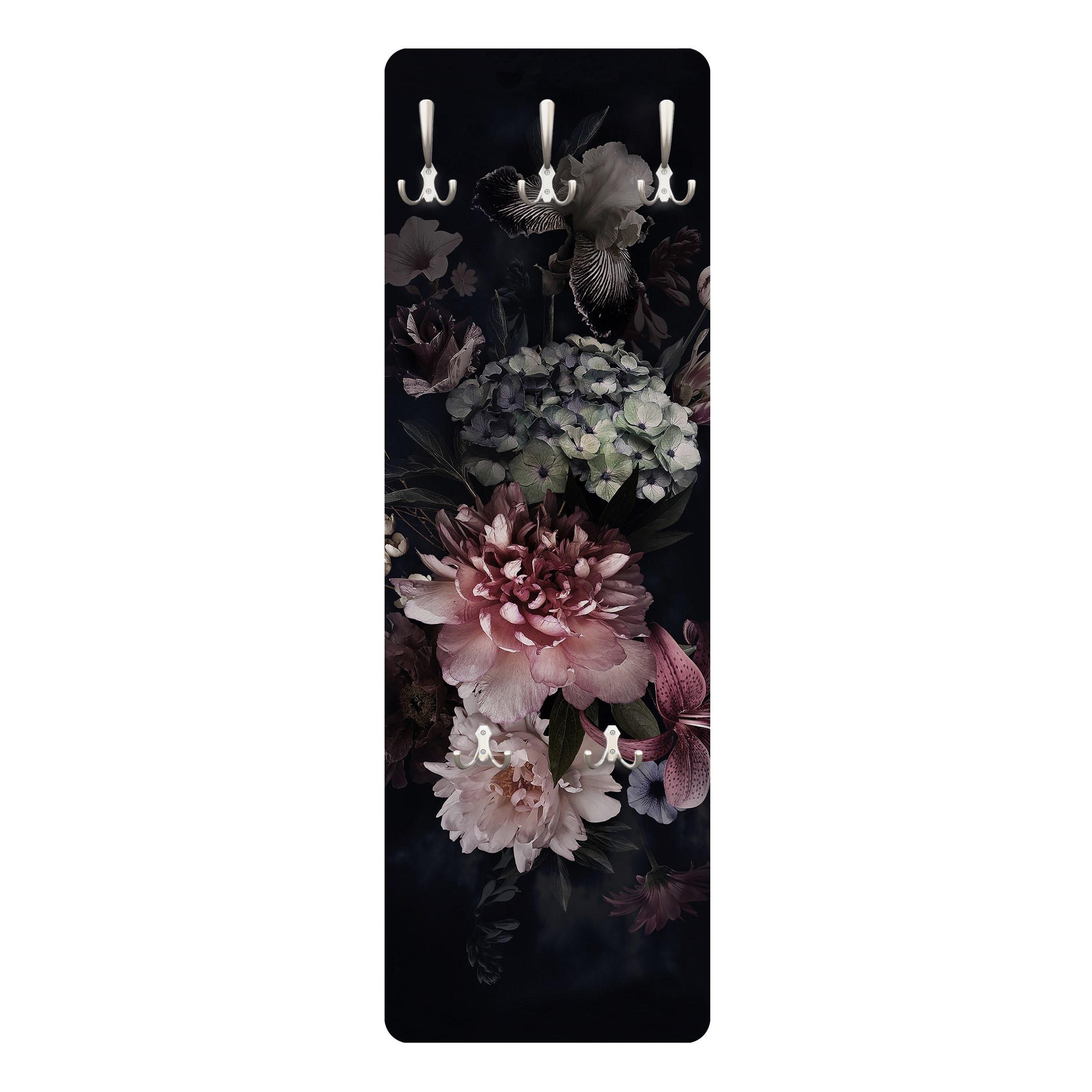 WANDGARDEROBE - Blumen mit Nebel auf Schwarz 34/105 cm - Schwarz, Holzwerkstoff (34/105/1.6cm) - Bilderwelten