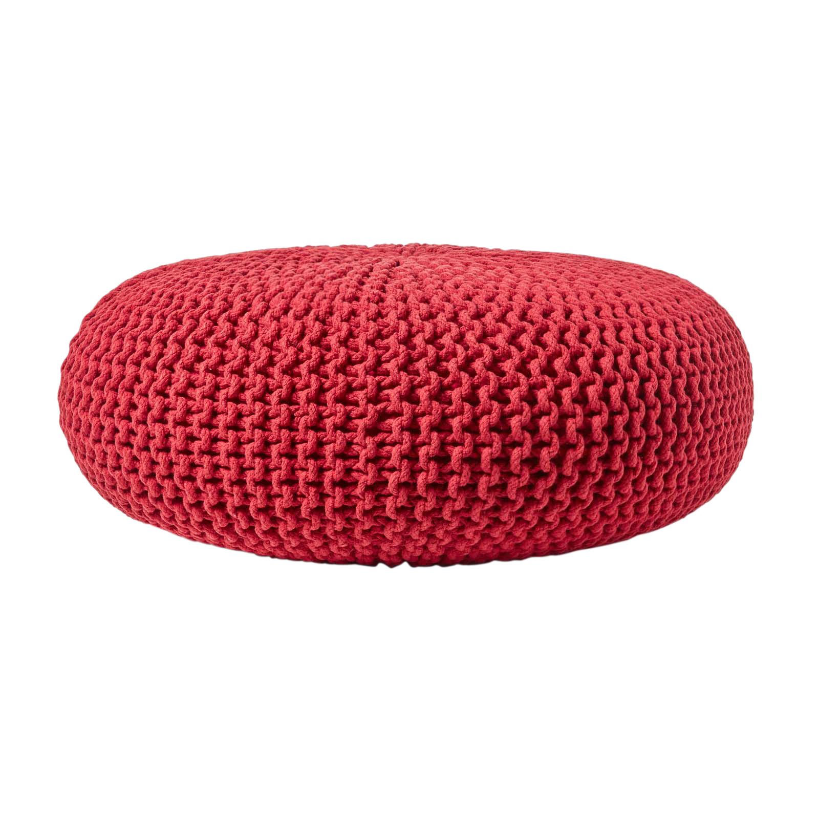 STRICK-POUF rot, Bodenkissen rund 70/70/23 cm - Rot, Textil (70/23/70cm) - Homescapes