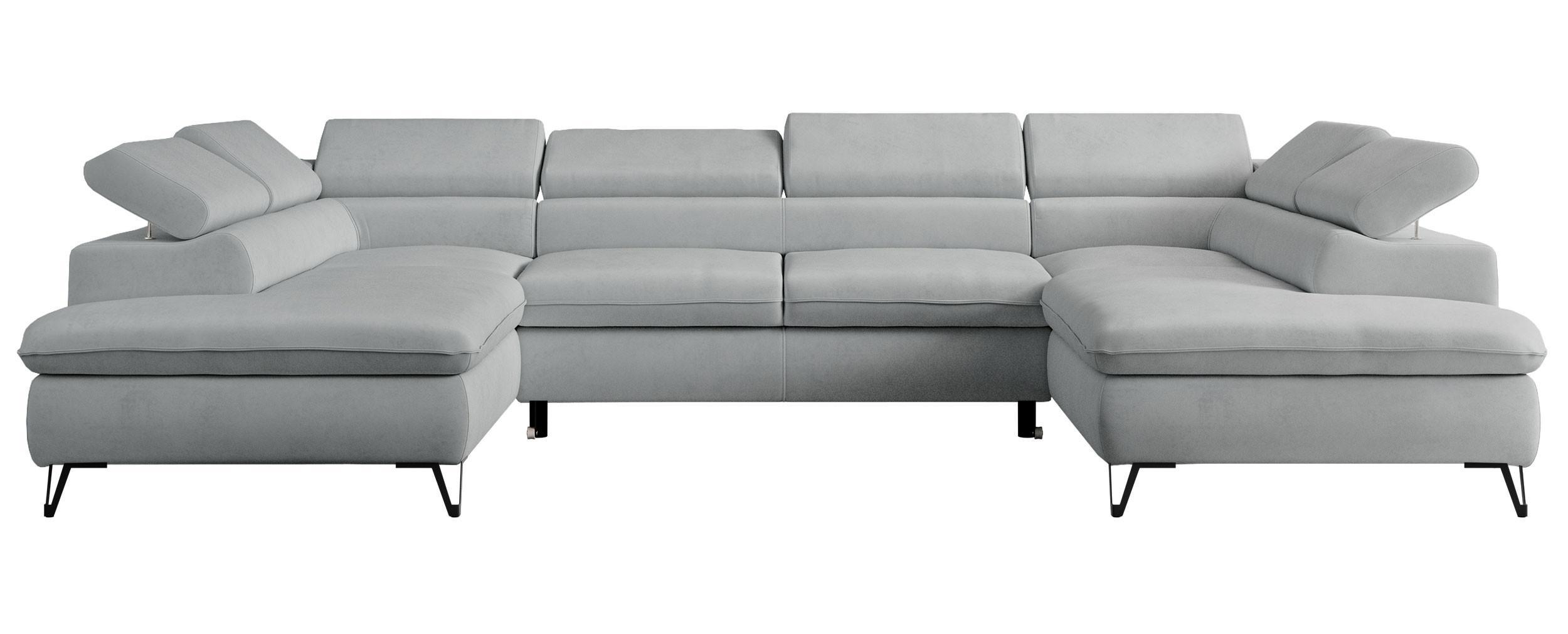 WOHNLANDSCHAFT PETER U Samt Hellgrau - Hellgrau/Schwarz, Textil/Metall (346/76/208cm) - MKS
