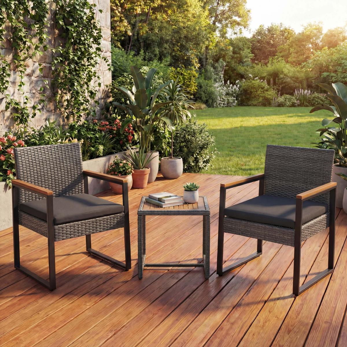 POLY-RATTAN GARNITUR Grau - Grau, Kunststoff - MCW
