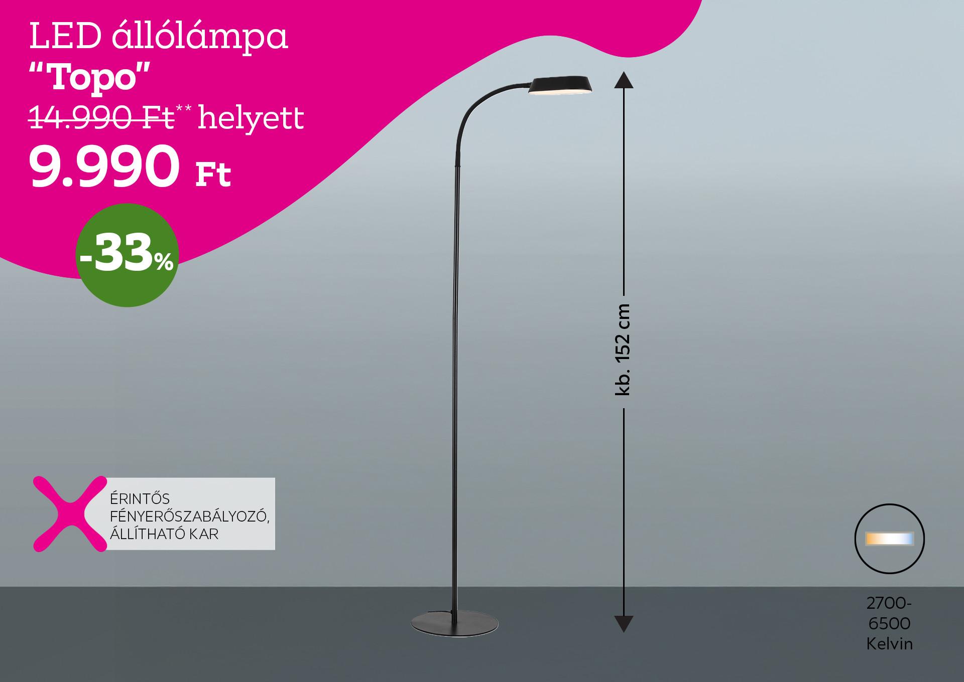 LED állólámpa TOPO 14990 Forint helyett 9990 Forint, kedvezmény mértéke 33%