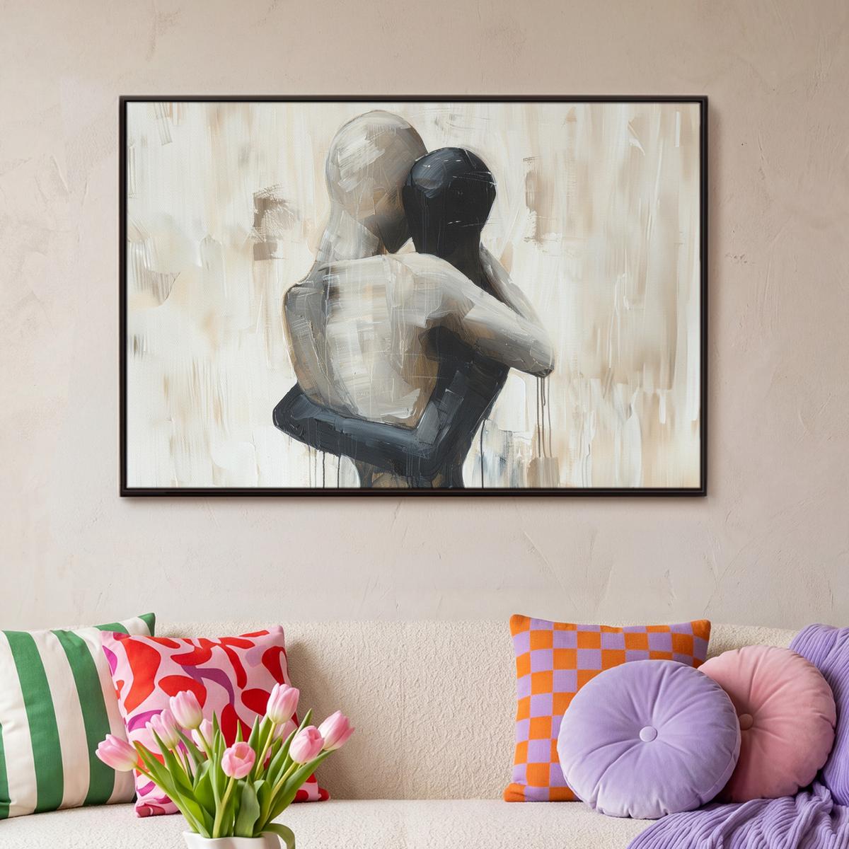 LEINWAND Bilder mit Rahmen - Abstrakt - Liebe - Schwarz und weiß - Modern - 90x60 - Schwarz, Textil (90/60cm) - MuchoWow