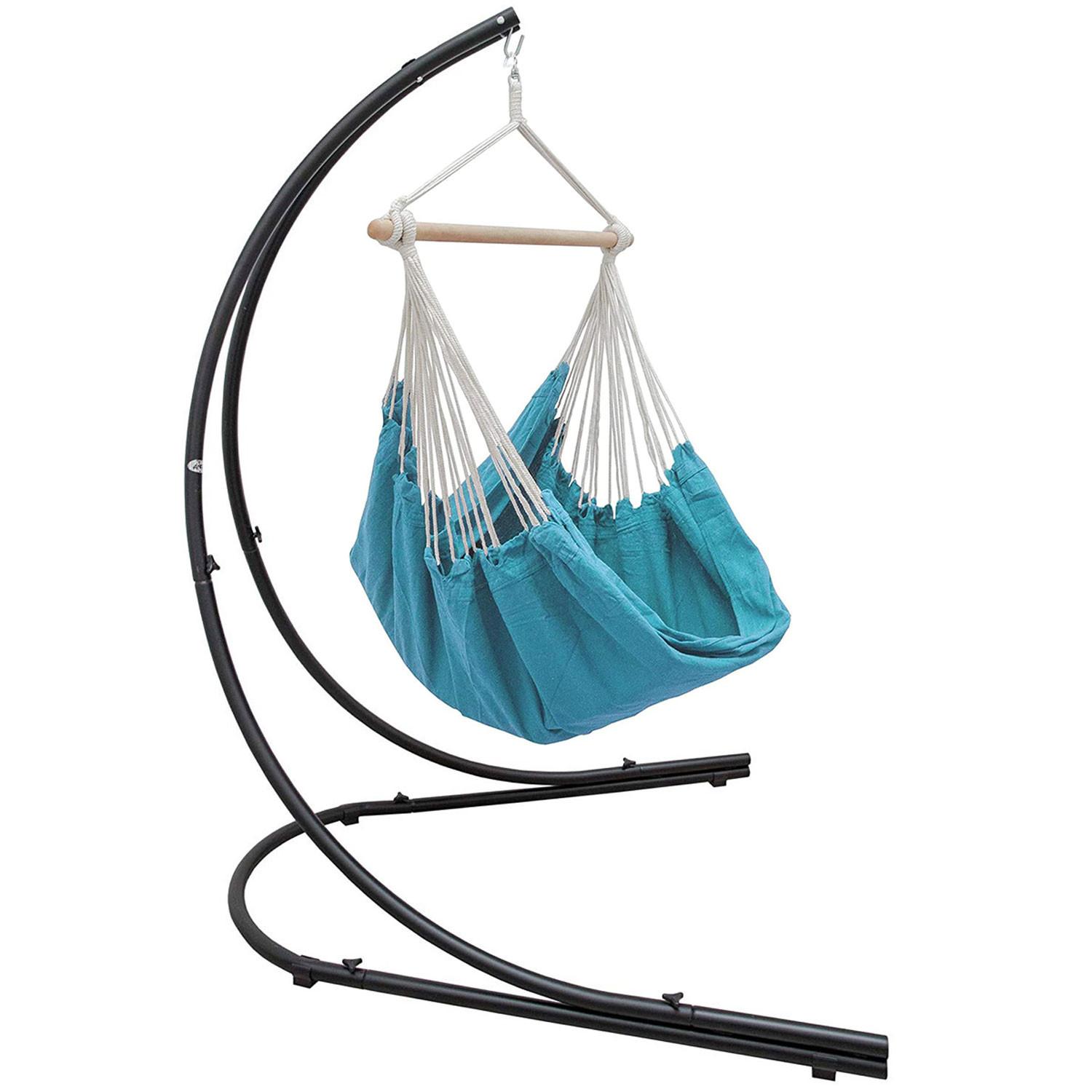 XL HÄNGESTUHL mit Gestell 210/140 cm , Blau/Schwarz - Blau, Textil (140/210/160cm) - Amanka