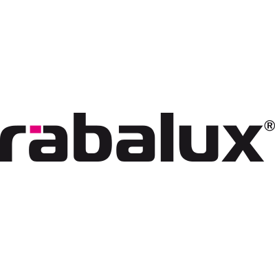 A mömax kínálatában lévő Rabalux márka logója: fekete „rabalux” felirat egy kis rózsaszín négyzettel, fehér háttéren.