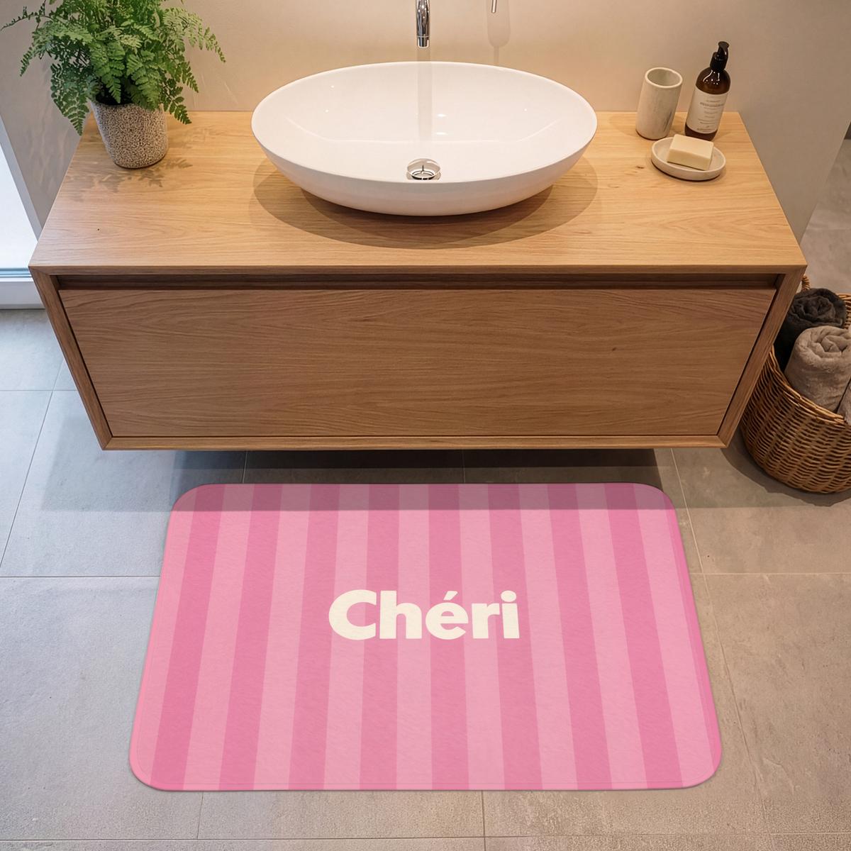 BADEMATTE Gestreift - Rosa - Chéri 90x60 cm - Pink, Textil (90/60cm) - OnlyWow