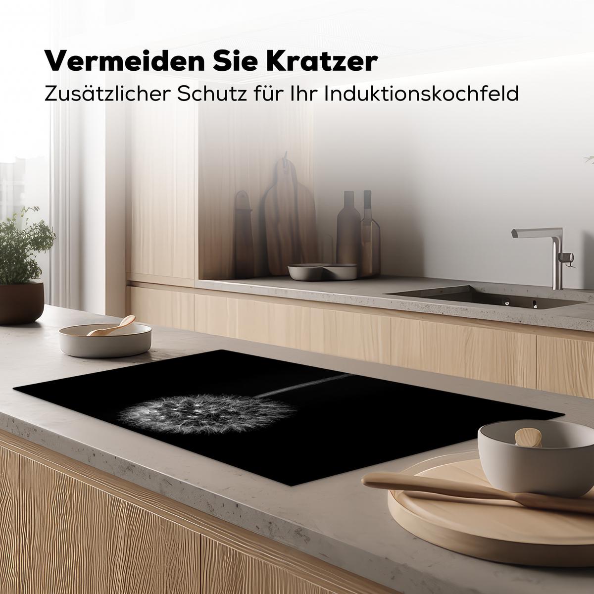 HERDABDECKPLATTE Löwenzahn - Schwarz - Floral - Botanisch Ceranfeldabdeckung 90x52 cm - Grau, Kunststoff (90/52/0.2cm) - MuchoWow