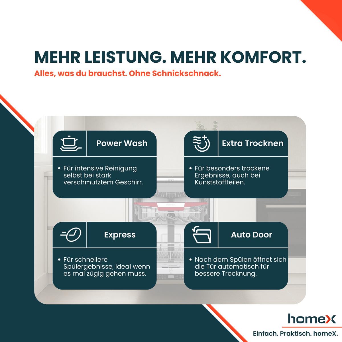 GESCHIRRSPÜLER vollintegrierbar 60 cm, Einbau Spülmaschine - 14 Maßgedecke, 8 Programme, AquaStop, Bodenlicht - Silberfarben, Kunststoff/Metall (59.8/81.5/55cm) - homeX