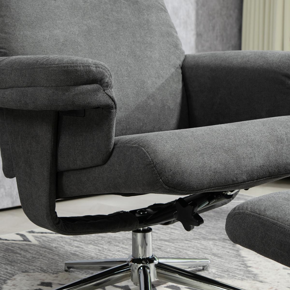 RELAXSESSEL mit Hocker, Gepolstert Fernsehsessel mit Liegefunktion, Liegesessel - Dunkelgrau, Kunststoff (78/106/85cm) - HOMCOM