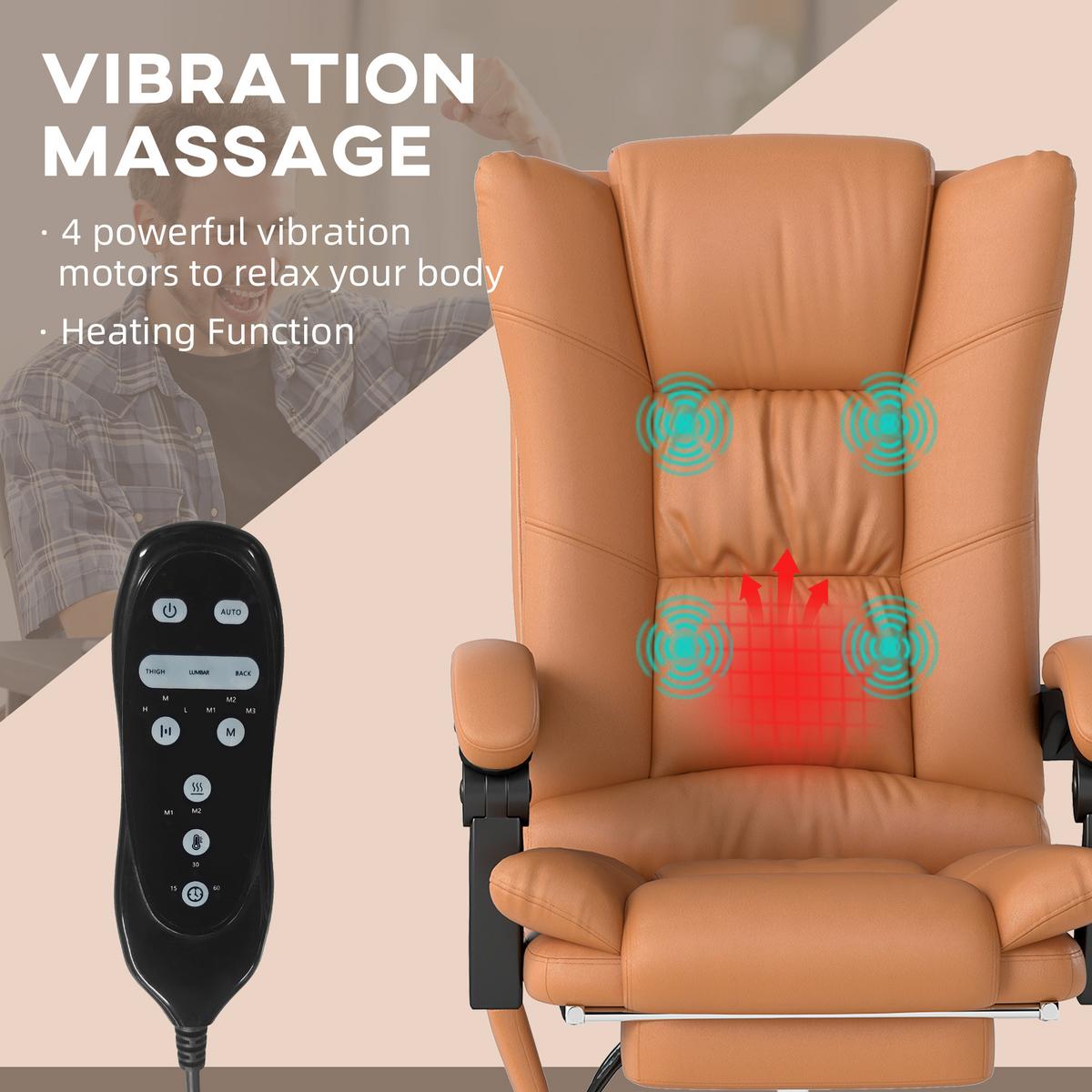 BÜROSTUHL mit Massagefunktion Ergonomischer Chefsessel mit Heizfunktion - Braun, Kunststoff (70/118/64cm) - Vinsetto