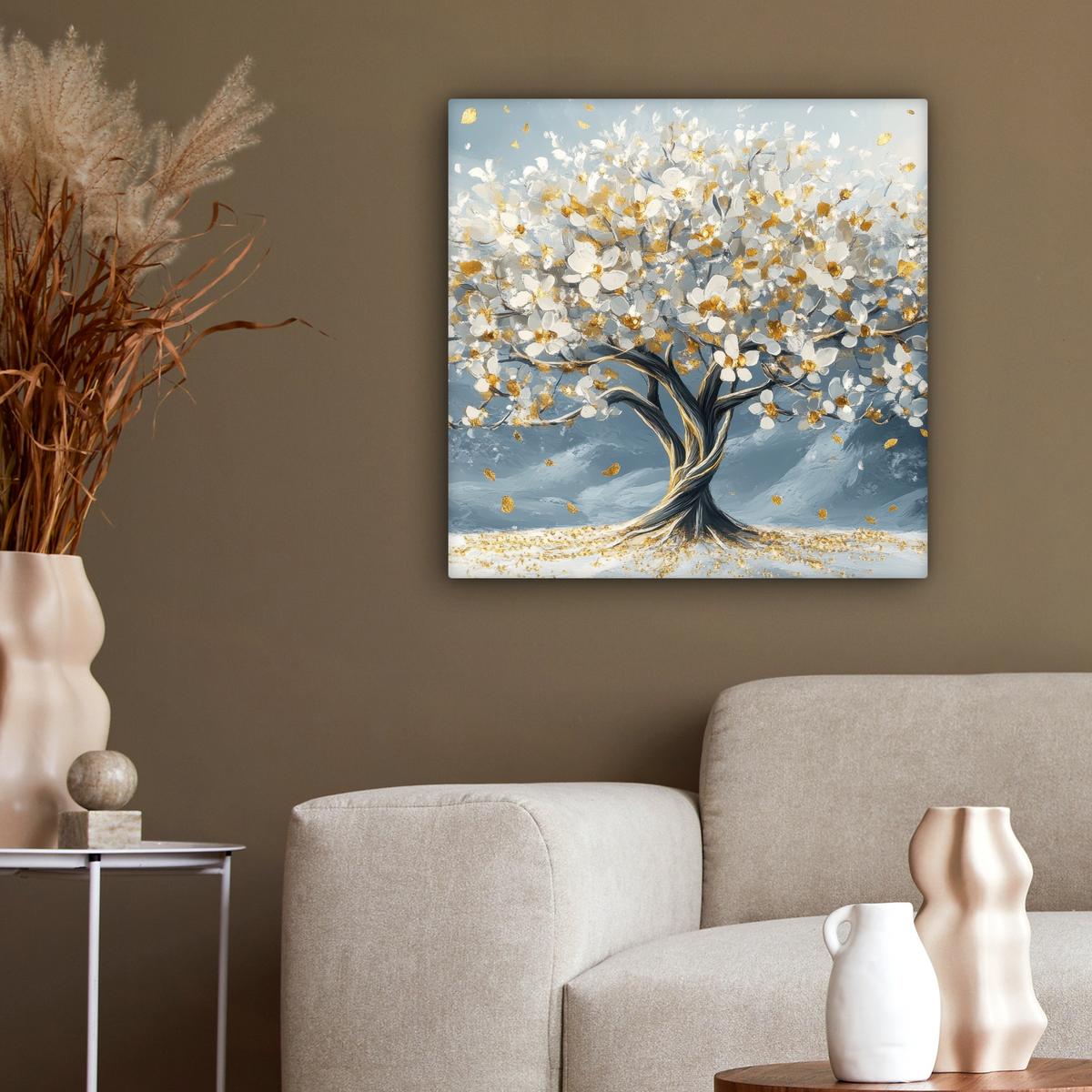 LEINWANDBILD Baum - Winter - Baum des Lebens - Modern - Gold Wandbild Wohnzimmer 50x50 cm - Goldfarben, Textil (50/50cm) - MuchoWow