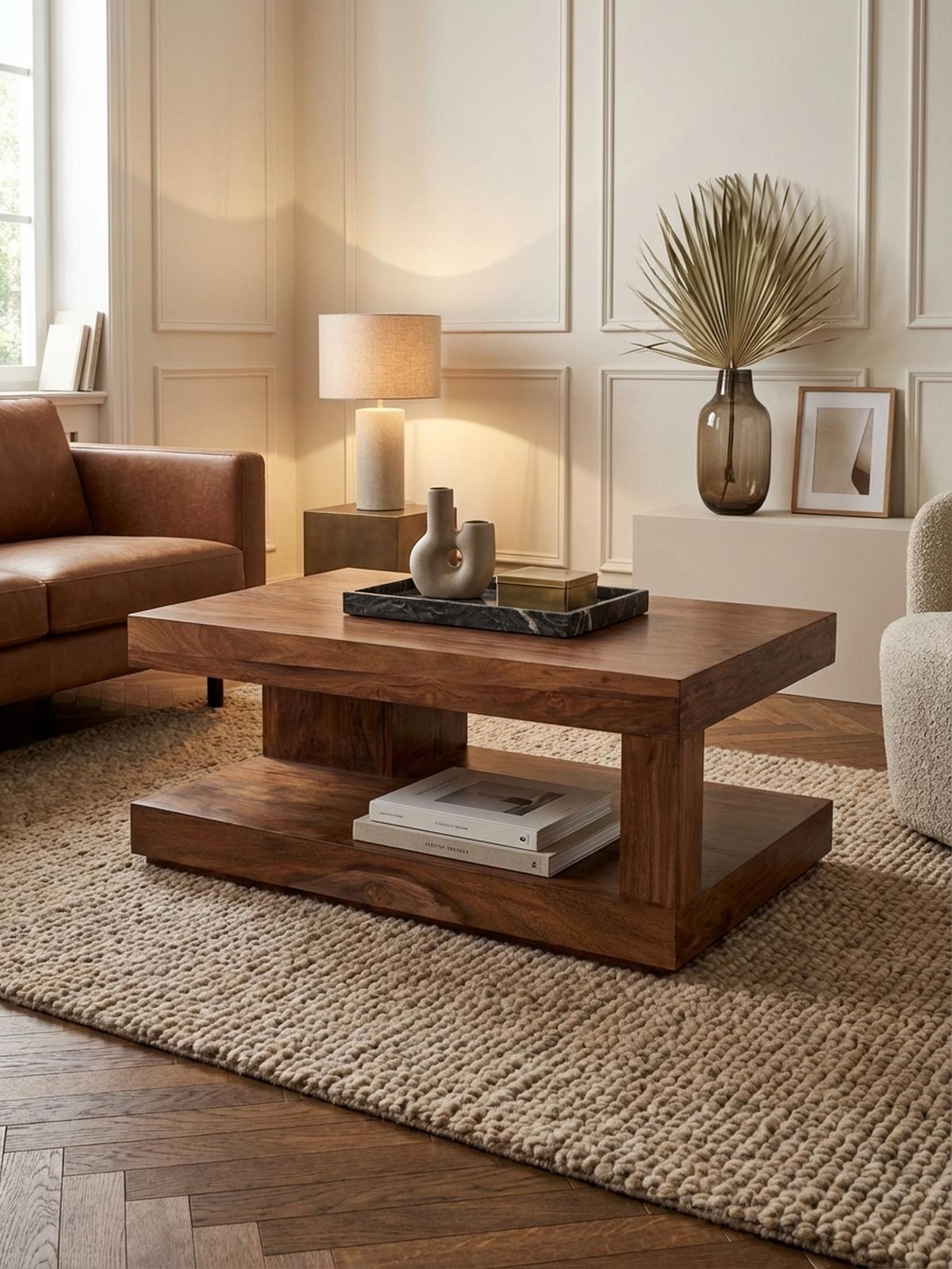 COUCHTISCH Sheesham Massivholz, 90x60 cm, Einzigartige Maserung, 30 kg Belastbarkeit - Braun, Holz (60/90/40cm) - KADIMA DESIGN