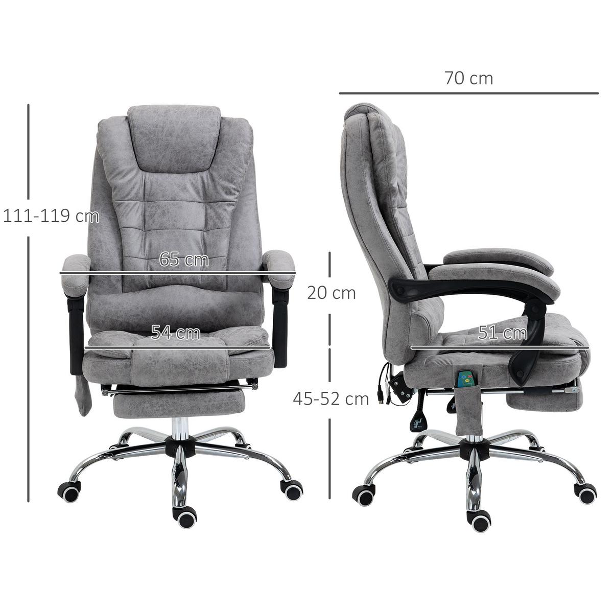 CHEFSESSEL mit Massagefunktion, Schreibtischstuhl mit Liege- & Wärmefunktion Grau - Anthrazit/Silberfarben, Kunststoff/Textil (70/119/65cm) - Vinsetto