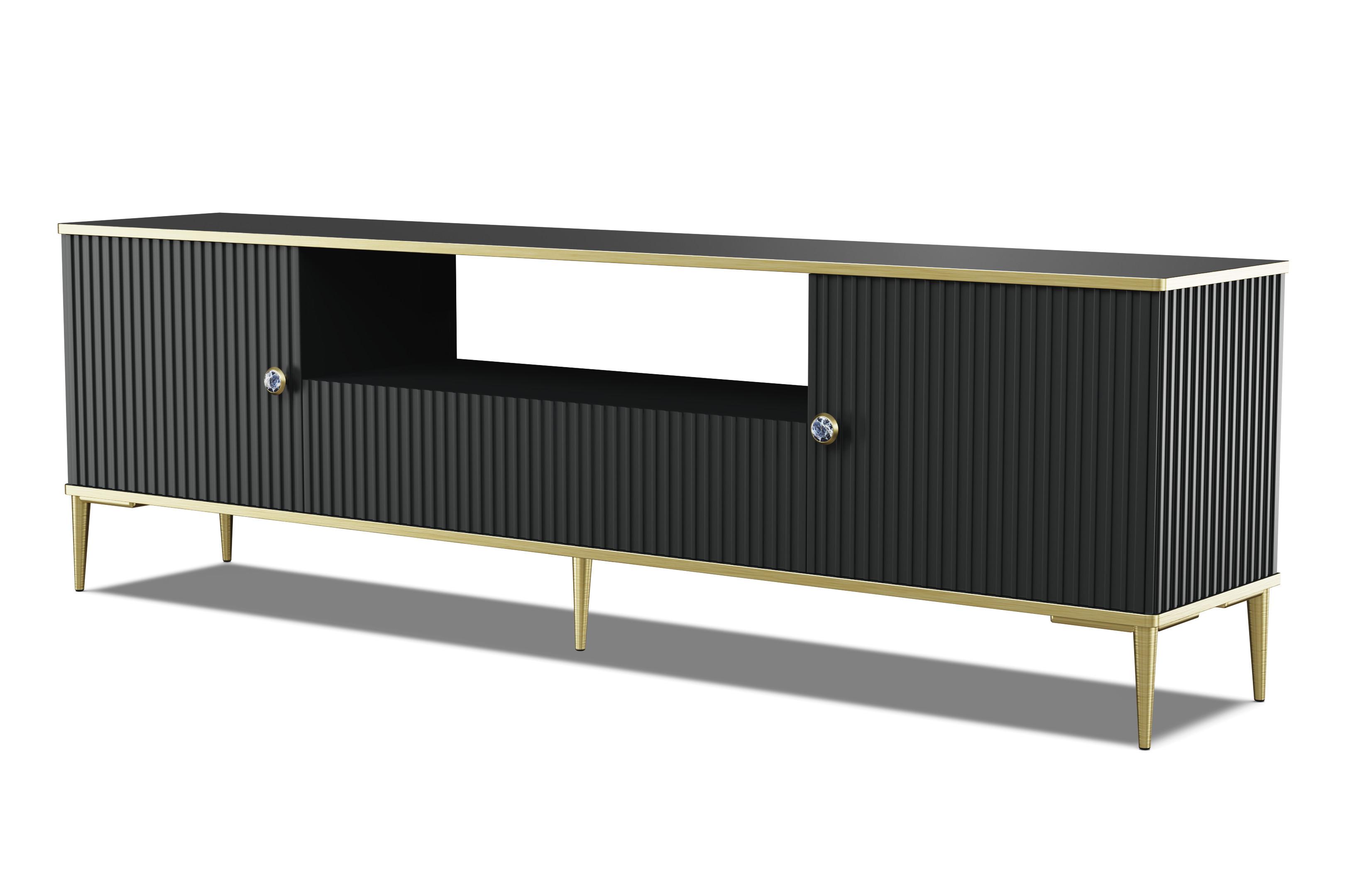 TV LOWBOARD Schwarz, Gold 180/55/35 - Schwarz, Holzwerkstoff (180/55/35cm) - RAUMHIRSCH FURNITURE