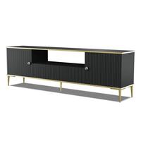 TV LOWBOARD Schwarz, Gold 180/55/35 - Schwarz, Holzwerkstoff (180/55/35cm) - RAUMHIRSCH FURNITURE
