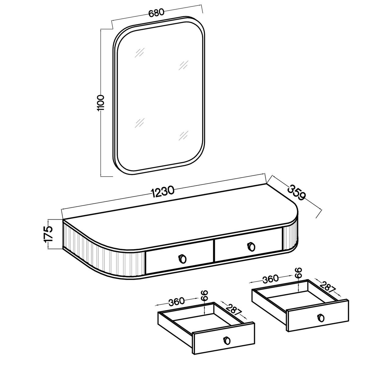KONSOLENTISCH Halay Beige 2 Schubladen mit runden Kanten + Rechteckiger Spiegel - Beige/Goldfarben, Holzwerkstoff/Metall (36/123/17.5cm) - AX Living