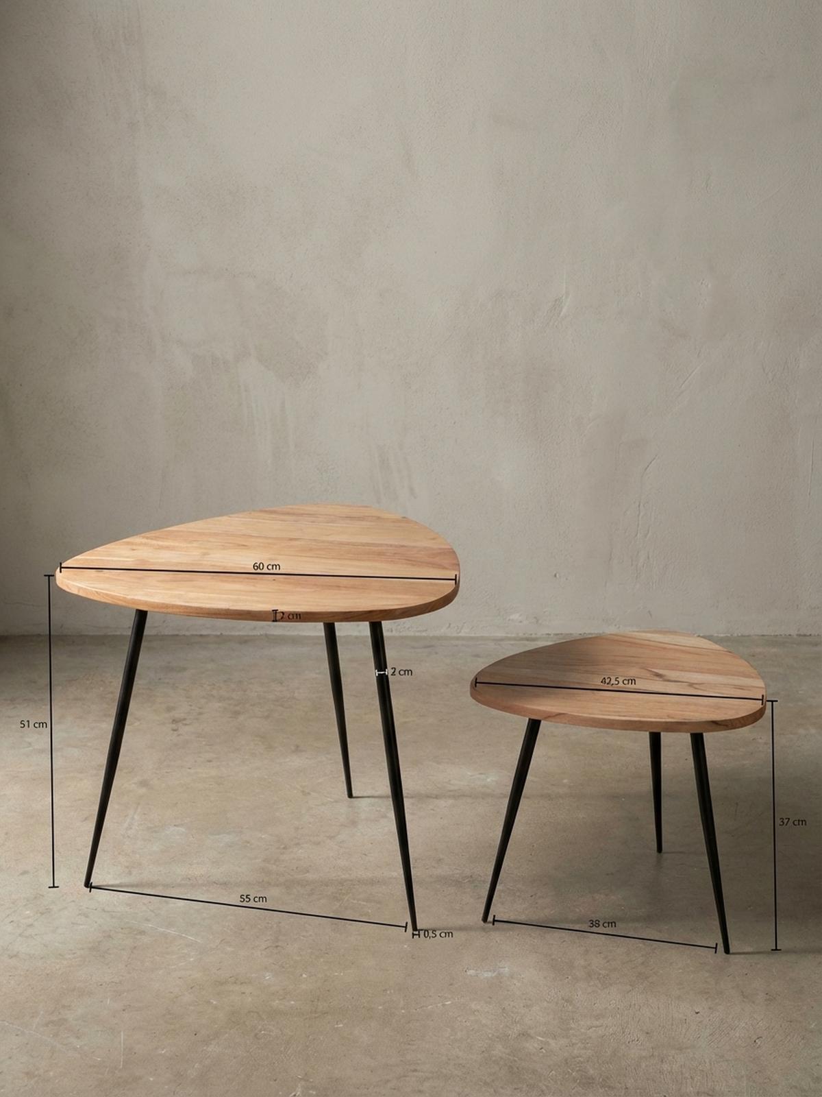 BEISTELLTISCH Set – Holz Metall Braun Schwarz 60x51x60 cm 42x37x42 cm - Beige/Schwarz, Holz/Metall (60/60/51cm) - KADIMA DESIGN