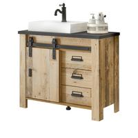 WASCHBECKENUNTERSCHRANK Used Wood Anthrazit, Waschtisch 95 cm inkl. Waschbecken, Soft-Close - Eichefarben/Anthrazit, Holzwerkstoff/Metall (95/81/43cm) - Furn.Design