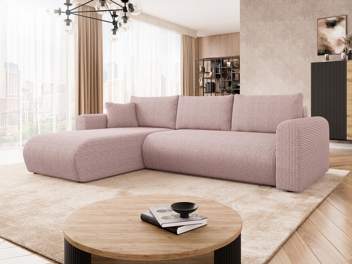 ECKSOFA Eliwo Cord - Hellbraun/Schwarz, Holz/Textil (252/158cm) - MIRJAN24