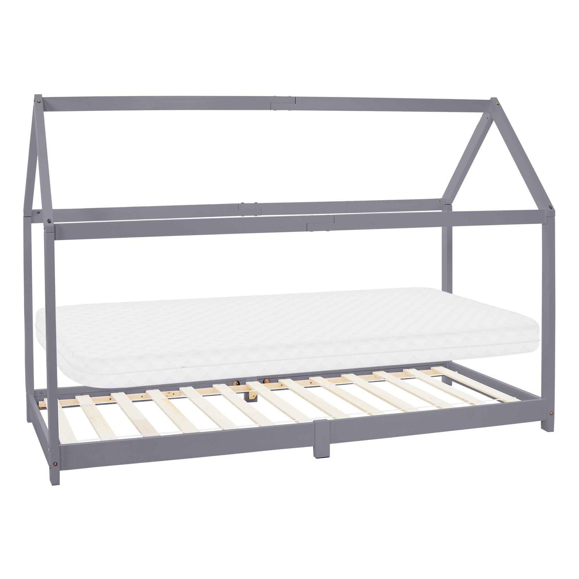 KINDERBETT mit Dach und Matratze 90x200 cm Hellgrau - Hellgrau, Holz (90/200cm) - ML-DESIGN