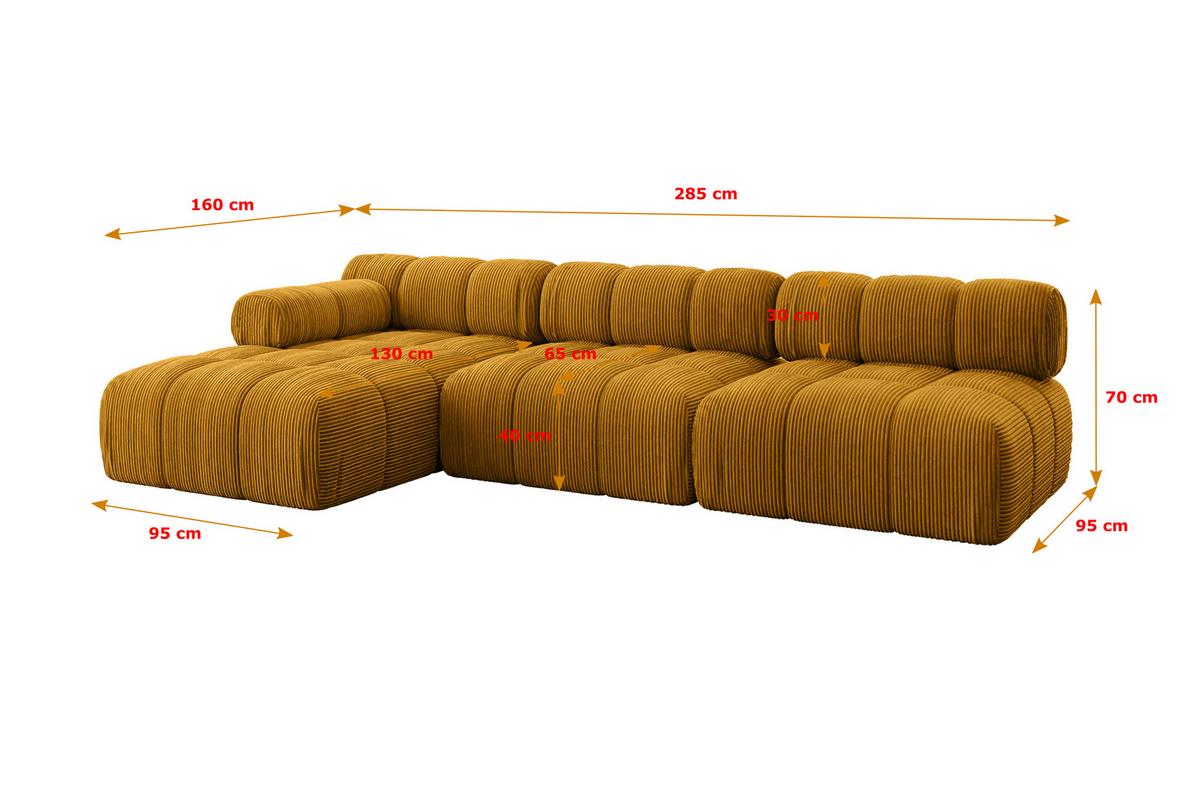 ECKSOFA modulares Sofa Razon-L2 - 285x160x70 cm Senfgelb Cord - Currygelb, Holzwerkstoff/Textil (285/160cm) - ALTDECOR