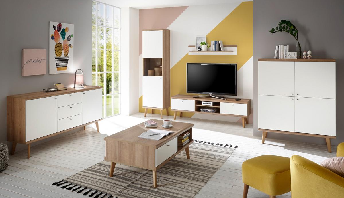 WANDBOARD weiß, Eiche Riviera, Wandregal skandinavisch, 107 x 20 cm - Weiß, Holzwerkstoff (107/20/19cm) - Furn.Design