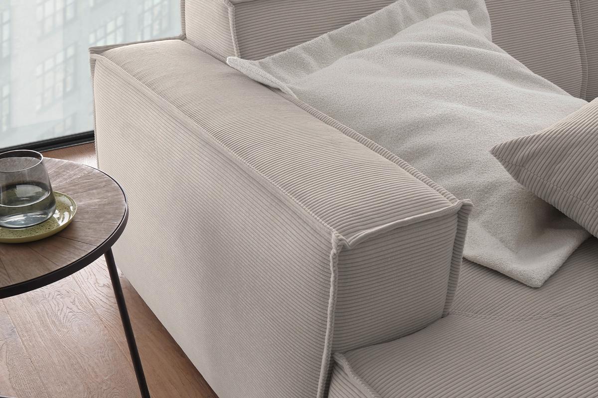 BIG SOFA SAMU Beige Cord - Beige/Schwarz, Textil (256/72/168cm) - KAWOLA