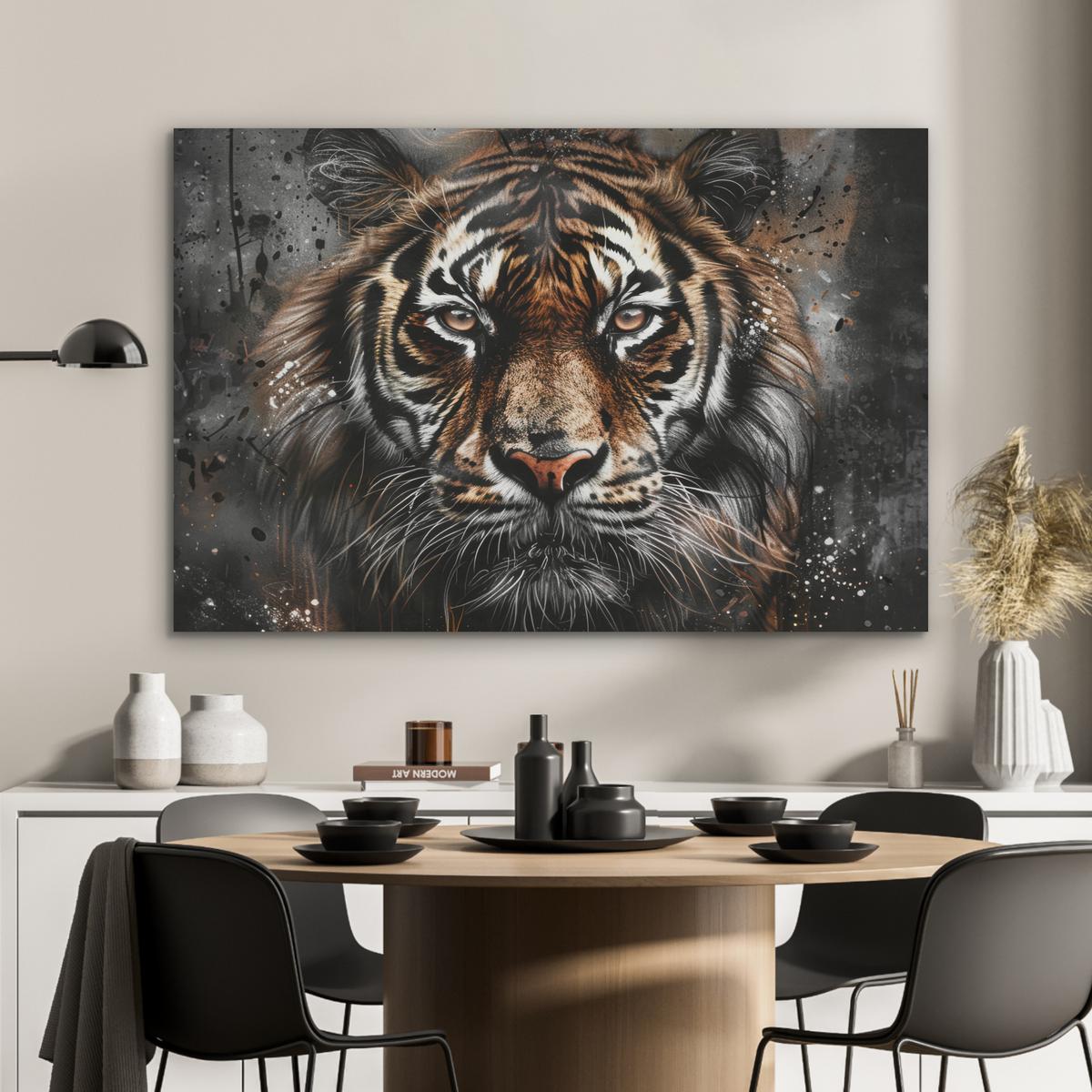 AKUSTIKBILD Tiger - Tiere - Porträt - Luxus - Schwarz Wandbild Wohnzimmer 100x70 cm - Braun, Kunststoff (100/70/0.9cm) - MuchoWow