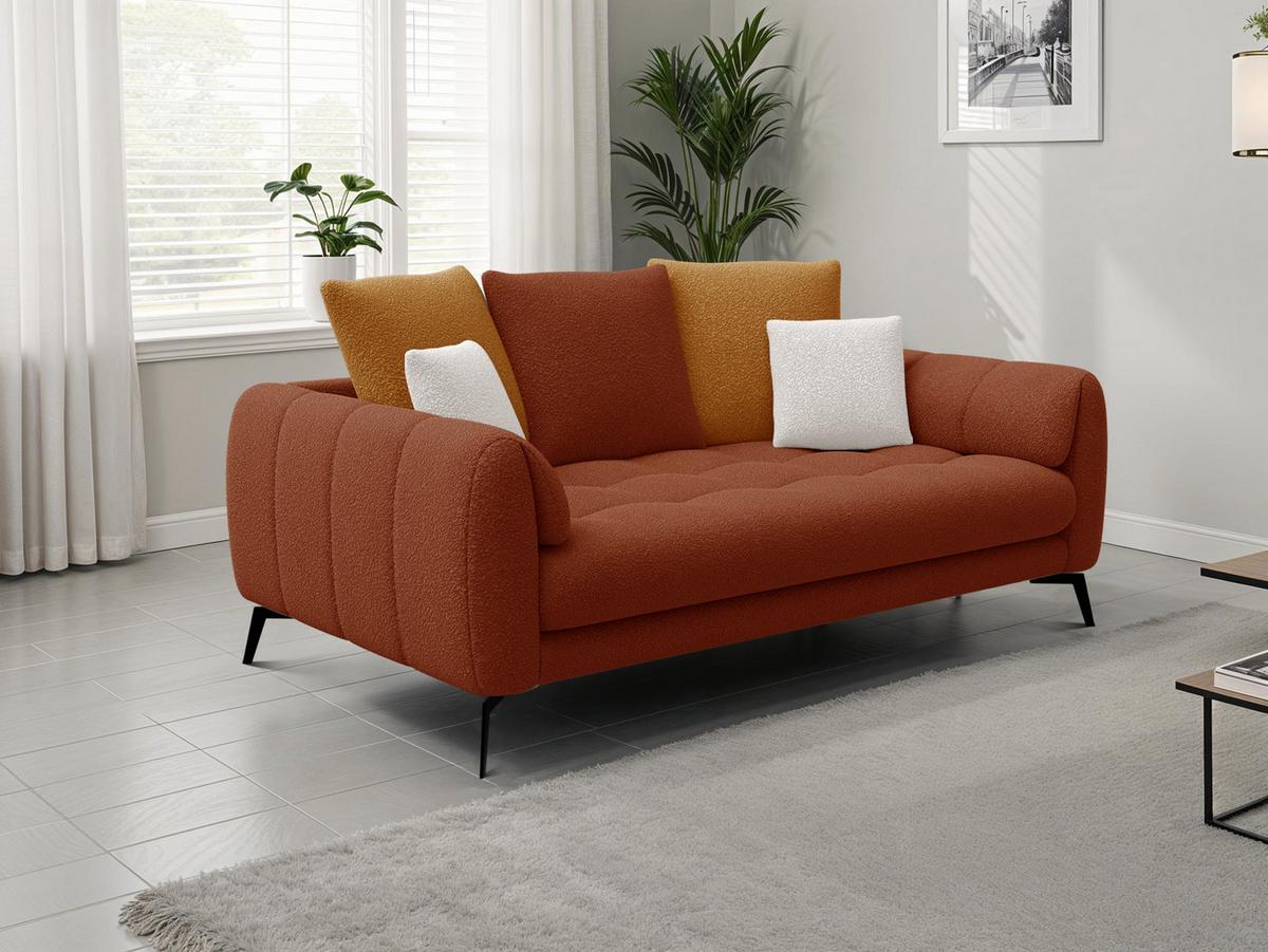 SOFA CALME 2,5-Sitzer, dunkelorange und écru - Dunkelorange/Schwarz, Holz/Textil (199/92/108cm) - Wozimo