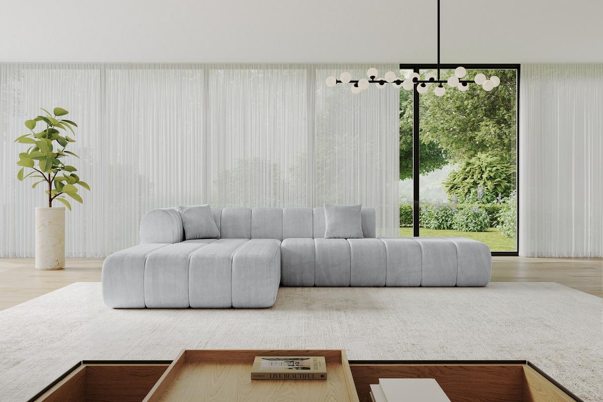 ECKSOFA Ottomane Links BILA-L 289x176x71 Grau Cord - Alufarben/Schwarz, Holzwerkstoff/Kunststoff (176/289cm) - ALTDECOR