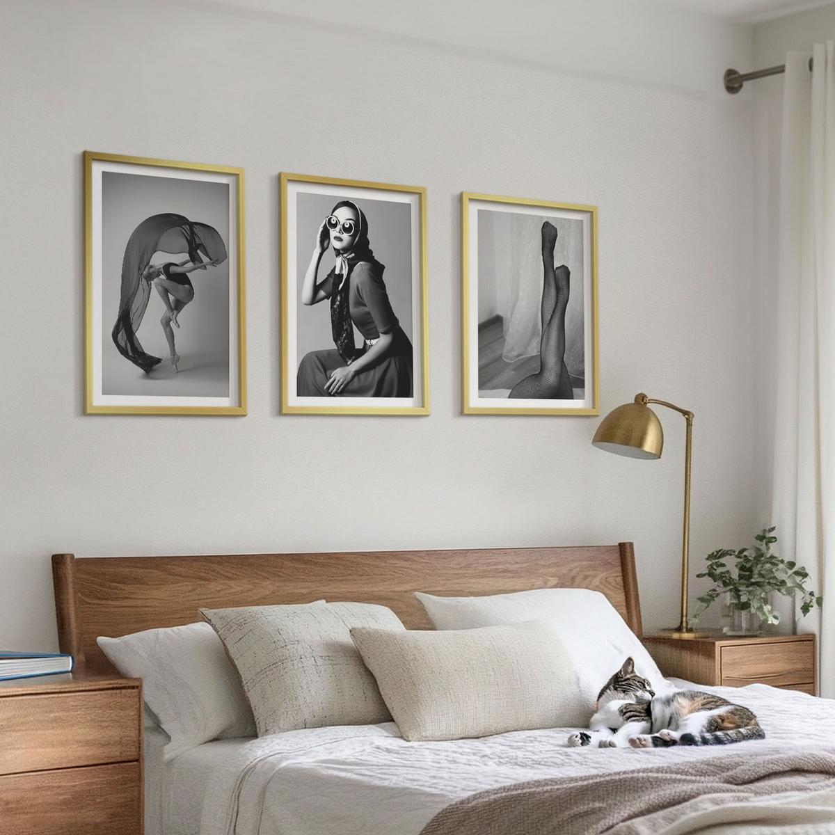 BILDER SET 3er Set - 40x60 cm Goldrahmen - Schwarz-Weiß-Porträts von Frauen - Goldfarben, Kunststoff (40/60cm) - TULUP