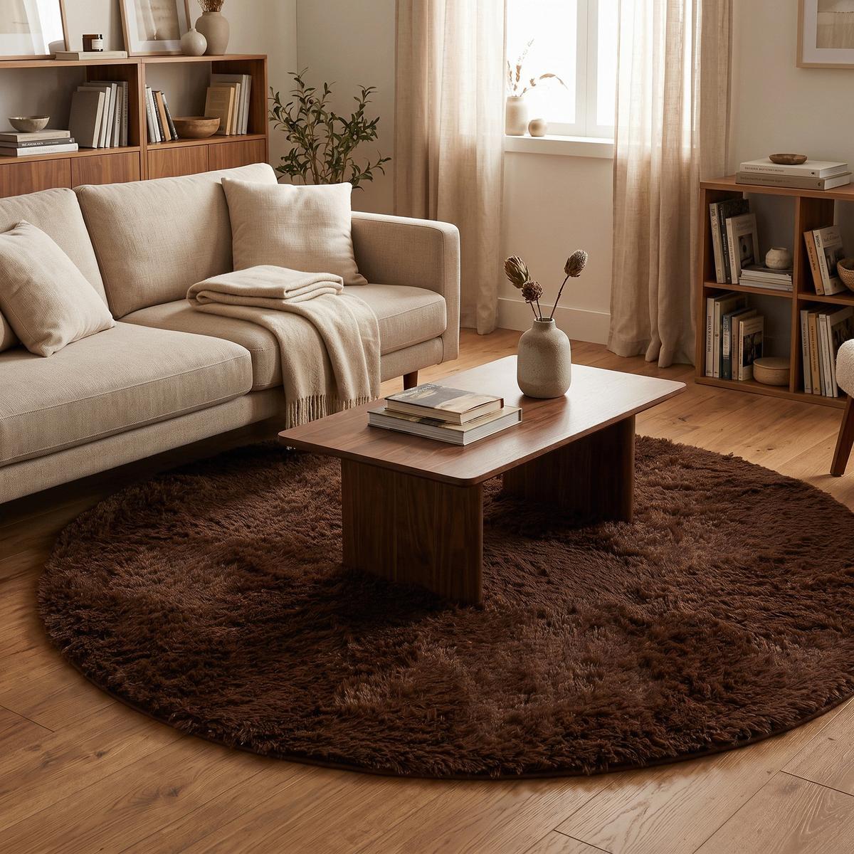 HOCHFLOR SHAGGY TEPPICH FLUFFY RUND - Dunkelbraun, Textil (160/160cm) - Pergamon