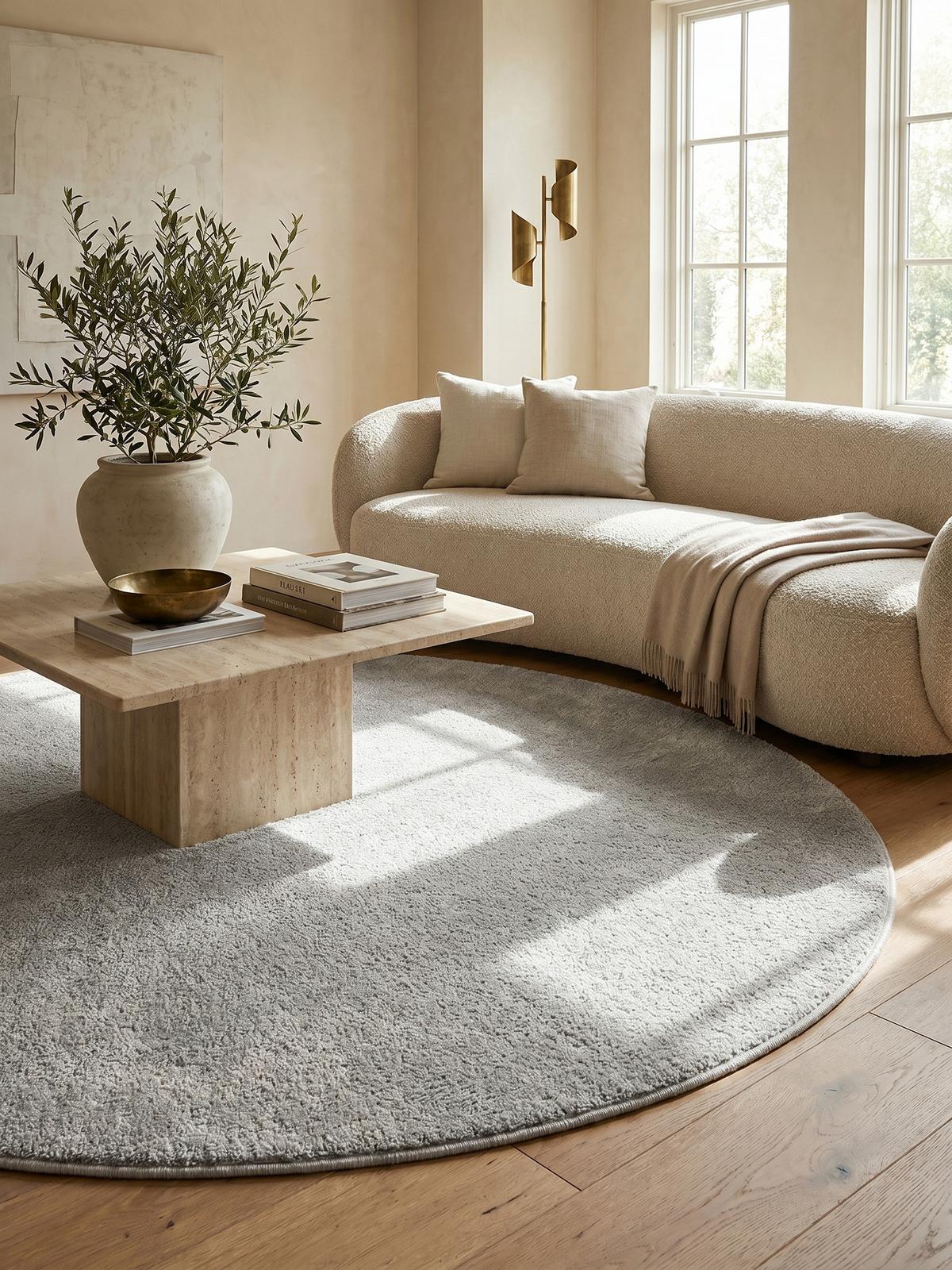 TEPPICH Kurzflor MAIN in Creme, einfarbig, Ø 160 cm - Beige, Textil (160/160cm) - KADIMA DESIGN