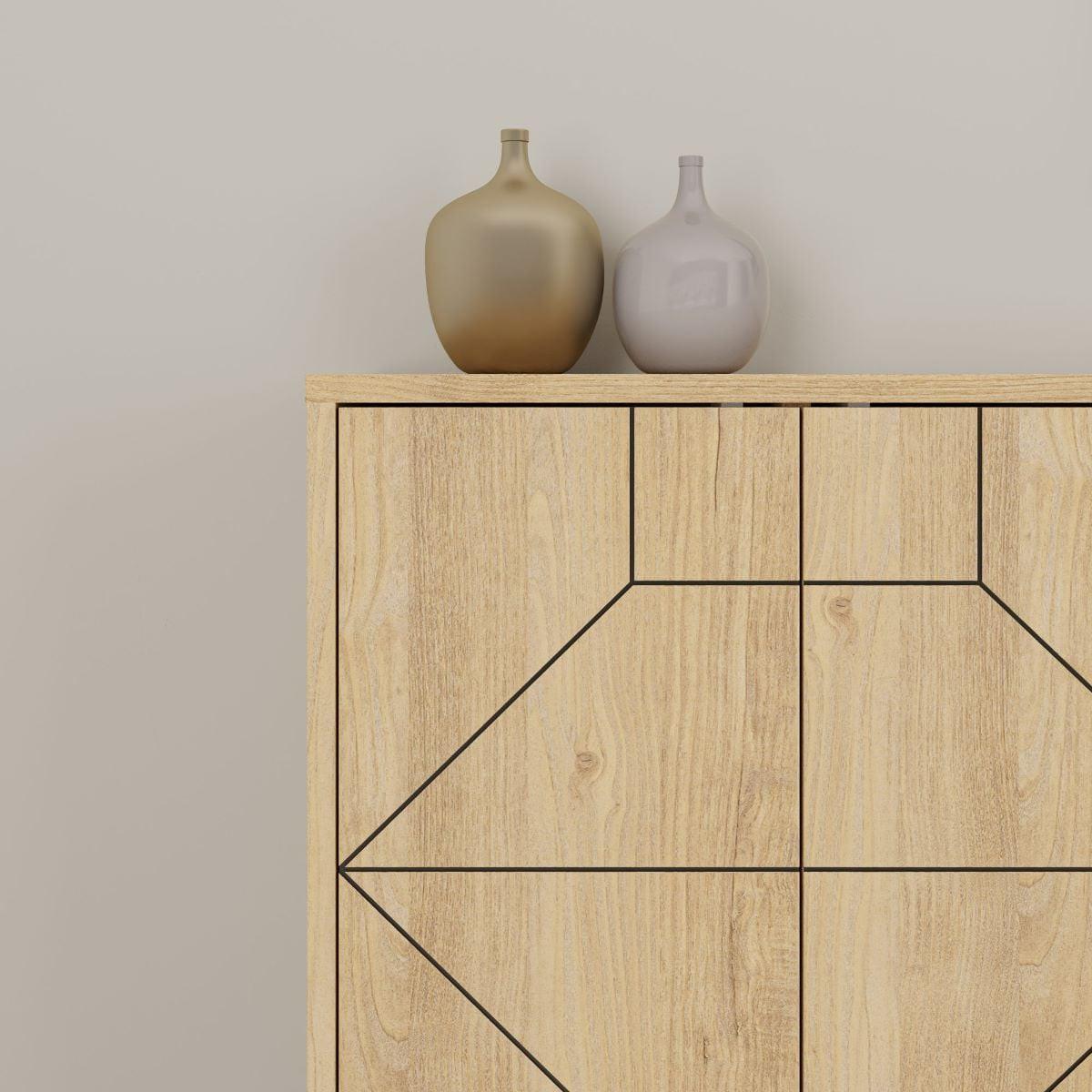 SIDEBOARD mit 6 dekorierten Türen L184 cm - Dune - Eichefarben, Holzwerkstoff (35/77.4/9cm) - Calicosy