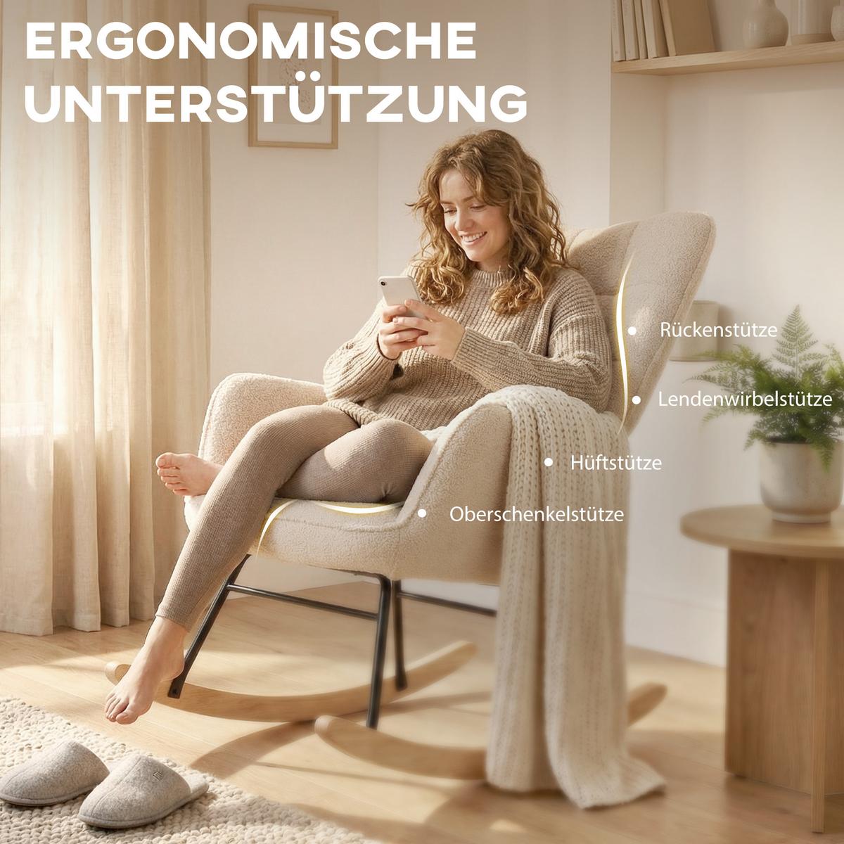 SCHAUKELSTUHL Sessel Relaxsessel bis 120 kg, Polyester, Beige 98x71x101cm - Champagner/Beige, Buchenholz/Textil (98/101/71cm) - HOMCOM