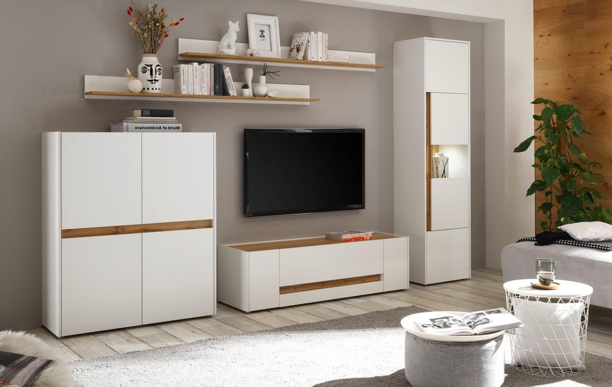 VITRINE weiß, Eiche Wotan 50 x 200 cm, Vitrinenschrank mit 5 Fächern - Eiche Wotan/Schwarz, Glas/Holzwerkstoff (50/197/40cm) - Furn.Design