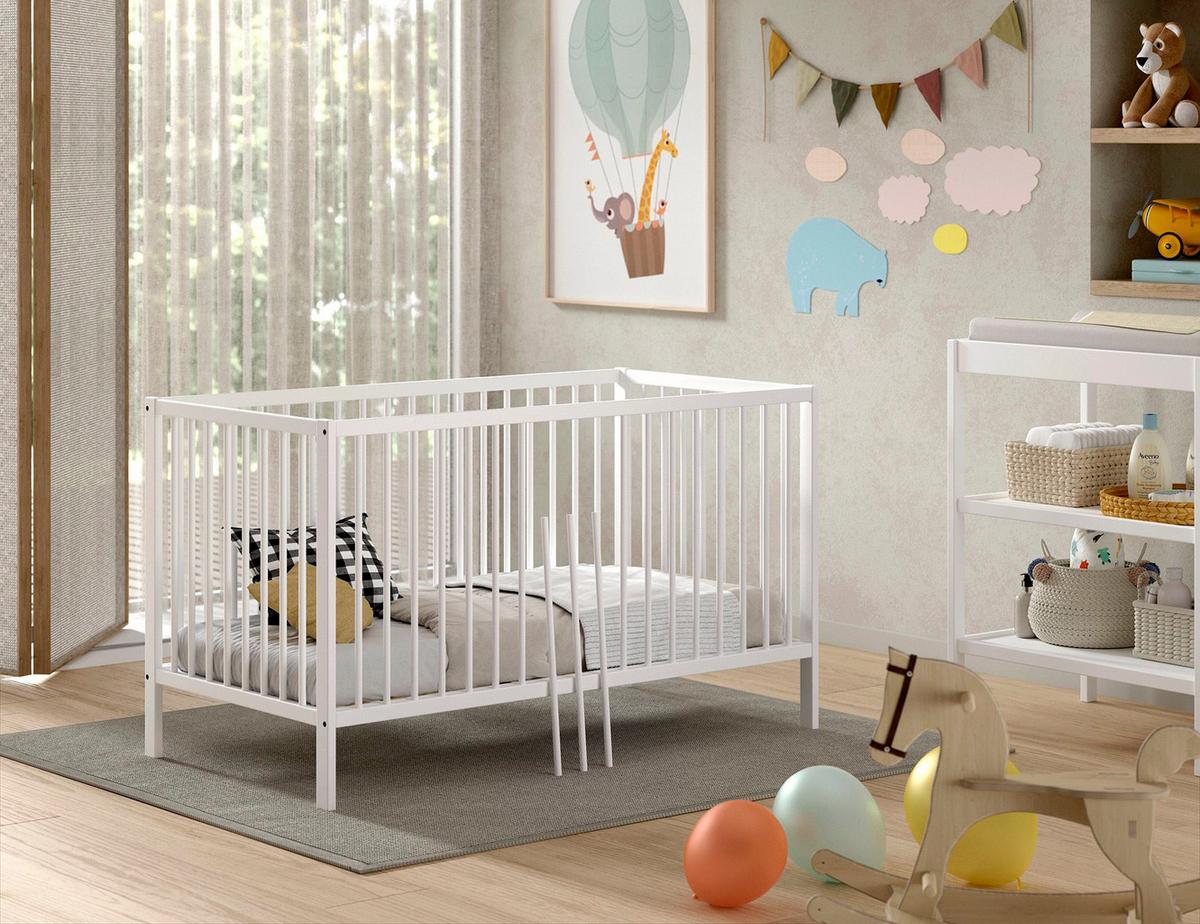 BABYBETT Kara-lynn 144x84x76 aus Massivholz in Buche Weiß - Weiß, Holz (70/140cm) - 58aufmkessel