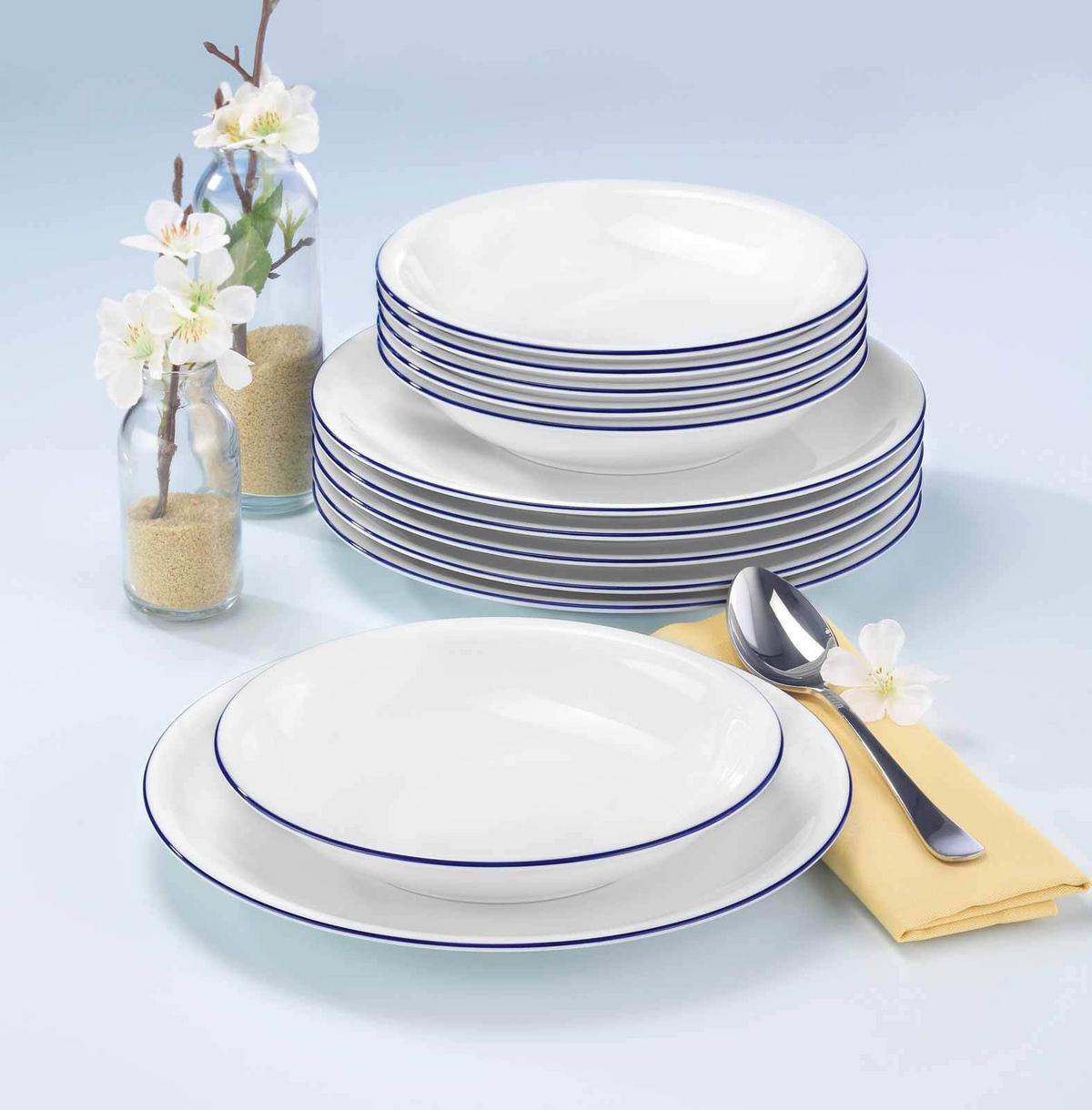 EINSTEIGER-SET Compact Blaurand weiß-blau 8-tlg. - Blau/Weiß, Keramik (2/2/2cm) - Seltmann Weiden