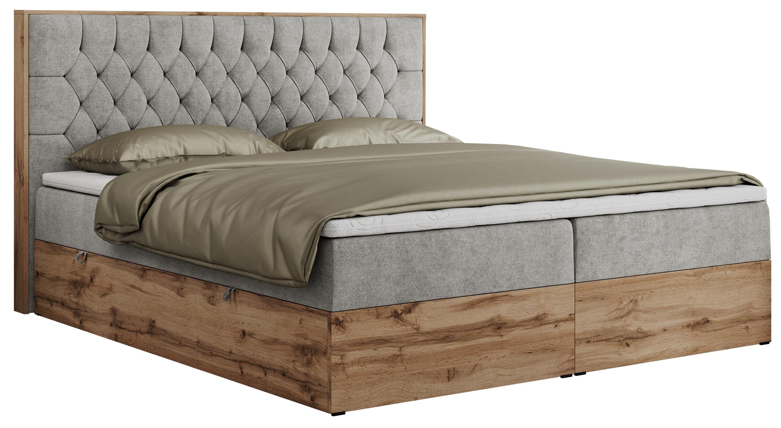 BOXBETT AMORE 160/200 Hellgrau Struktur - H3 - Hellgrau, Holz/Textil (160/200cm) - MKS